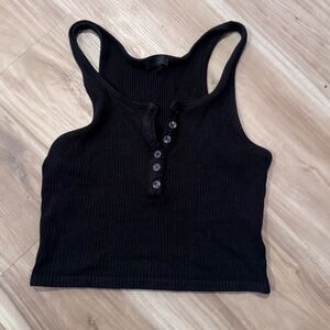 The Range Black Ribbed Button Up Cropped Tank Top Size M v2